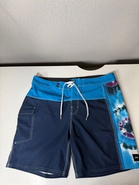 Vans Navy and Turquoise Tie-Dye Side Panel Board Shorts